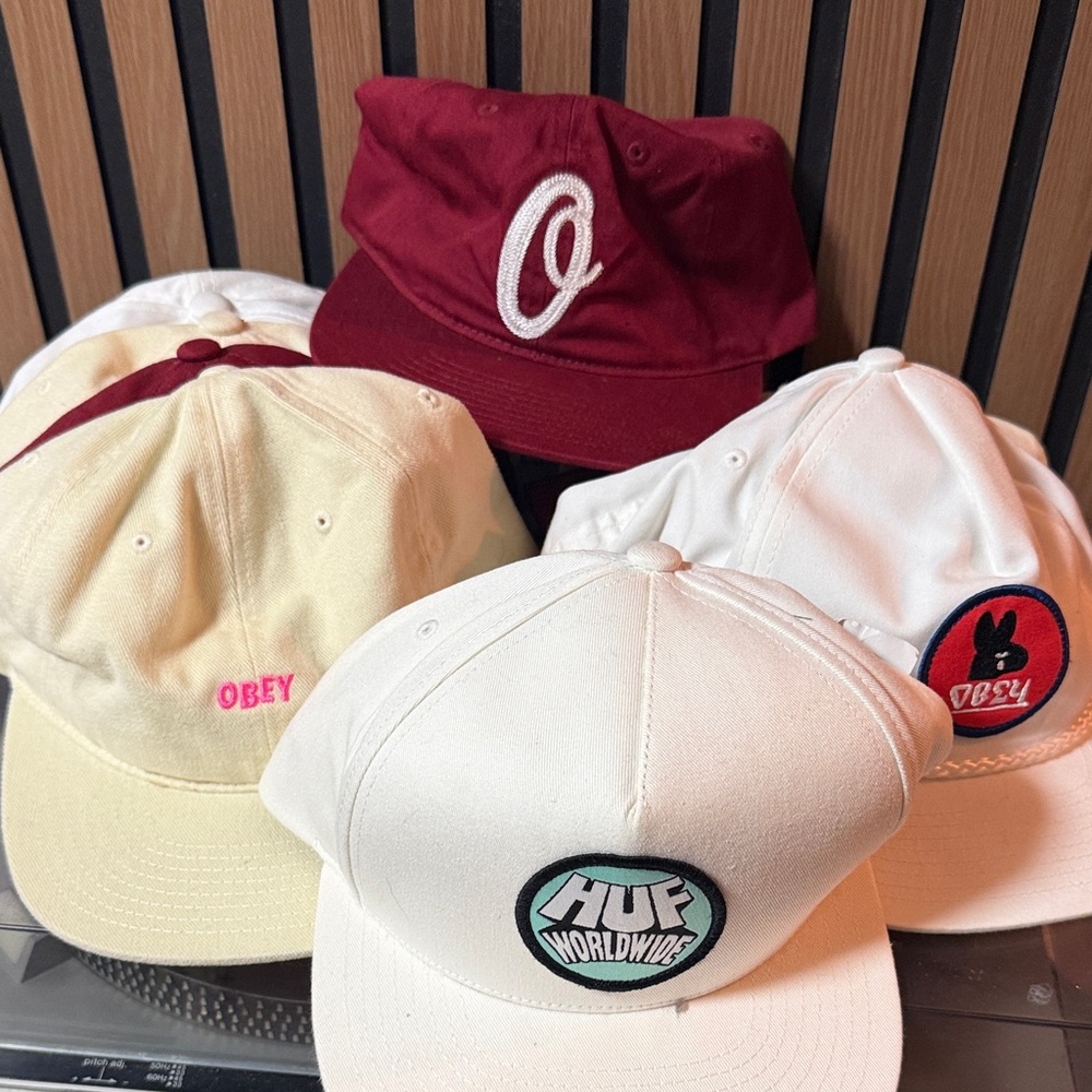 Obey Red and White Caps Collection